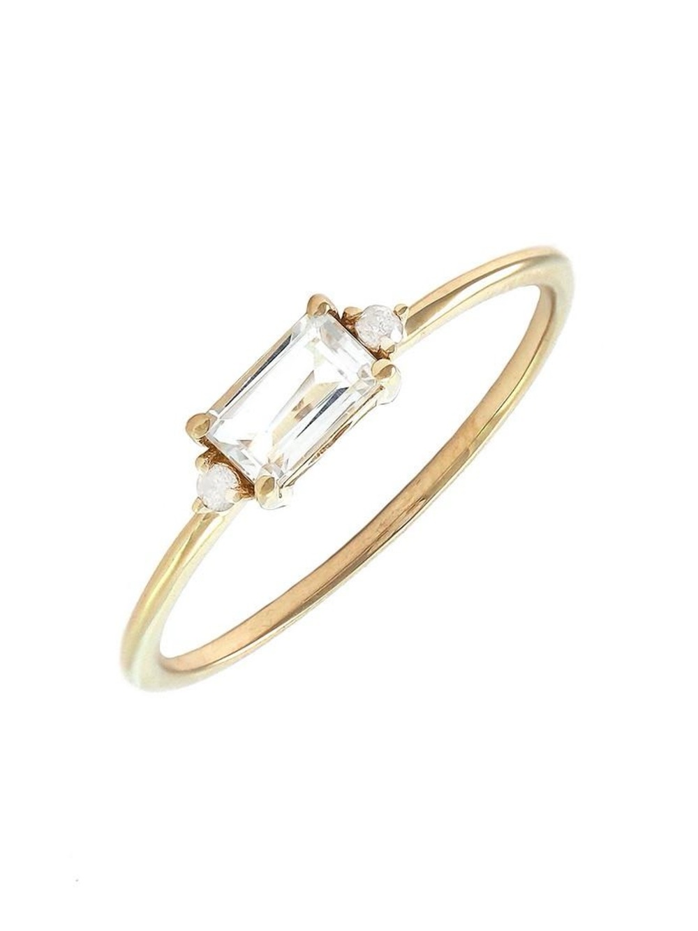 14K Real Solid Yellow Gold Emerald Cut Natural Topaz & Diamond Ring Size 6.5